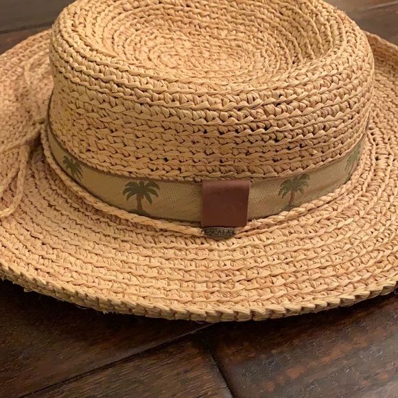 Scala Natural Raffia Straw Hat with Palm Tree Band EUC - Picture 3 of 8